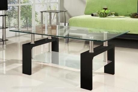 TEMPERED GLASS COFFEE TABLE WITH ESPRESSO & CHROME LEGS | living room furniture | living room furniture near me