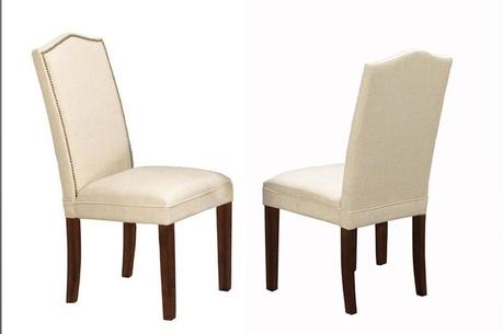 BEIGE LINEN WITH BRASS NAIL TRIM | dining room furniture